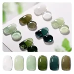 GAOY Jelly Green Gel Nail Polish Set, 6 Transparent Colors Sheer White, UV Light Cure Gel Polish for Salon and Nail Art DIY at Home