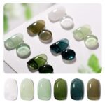 GAOY Jelly Green Gel Nail Polish Set, 6 Transparent Colors Sheer White, UV Light Cure Gel Polish for Salon and Nail Art DIY at Home
