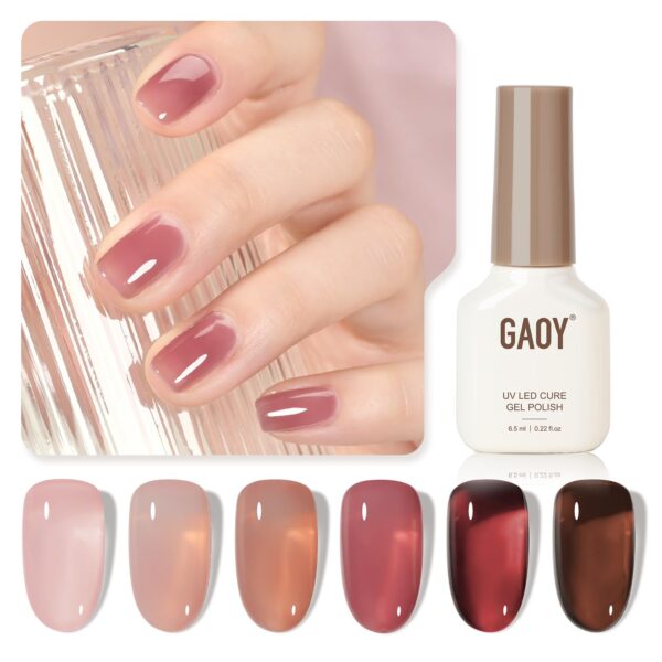 Jelly Nude Pink Brown Gel Nail Polish Set 6 Sheer Colors Kit