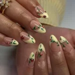 Short Almond Yellow French Tip Press On Nails Ladybug 24PCS