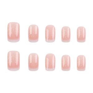 Medium Square White French Tip Press On Nails Glitter 24PCS