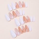Medium Almond Press On Nails White Gold Line Fall 24PCS