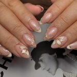 Pink French Tips Press On Nails Short Almond 3D Flower
