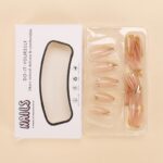 CTTHNBD Press on Nails Almond – French Tip Fake Nails with Gold Line Design – Medium Fasle Nails Press ons – for Women 24 Pcs