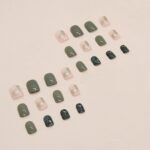 Green Leopard Gold Foil Press On Nails Short Square 24PCS
