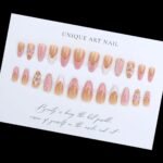 Medium Almond Pink Press On Nails 3D Flower Gold 24PCS