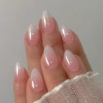 Pink Ombre Acrylic Press On Nails Short Almond Glitter 32PCS