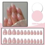 Pink Ombre Acrylic Press On Nails Short Almond Glitter 32PCS
