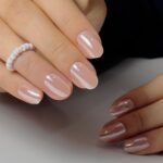 Champagne Pearl Oval Press On Nails Short Soft Gel 24PCS