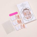 Medium Almond Press On Nails White Gold Line Fall 24PCS
