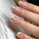 Elegant Pink French Tip Press On Nails Square Glitter 24PCS