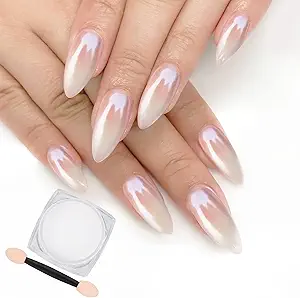 Artdone White Pearl Chrome Nail Powder,Iridescent Aurora Powder Metallic Mirror Effect Pigment Pearlescent Mermaid Pigment Pearl Glitter Dust Kit,Nail Art…