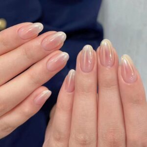 Nude Gradient French Tip Press On Nails Short Almond 24PCS