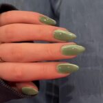 Cat Eye Sage Green Press On Nails Almond 30 Pcs Glitter