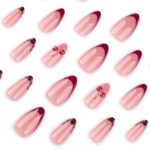 Medium Almond Press On Nails 3D Cherry Red French Tips 24PCS