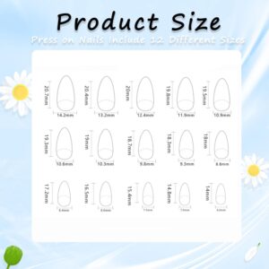 Floral Acrylic Press On Nails Short Almond Full Cover 30PCS