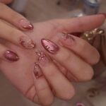 Red Floral Leaf Almond Press On Nails Medium 24PCS