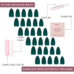 Emerald Green Press On Nails Short Almond 30 Pcs 15 Sizes