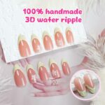 Green Almond Press On Nails White 3D Flower Nude 24 Pcs