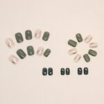 Green Leopard Gold Foil Press On Nails Short Square 24PCS