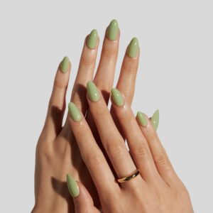 Sage Green Soft Gel Press On Nails Short Almond 32PCS