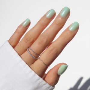Mint Green Glazed Press On Nails Short Squoval 30 Pcs Kit