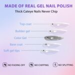 Cat Eye Sage Green Press On Nails Almond 30 Pcs Glitter