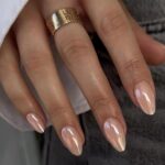 Short Almond Nude Press On Nails Chrome Bling Design 30PCS