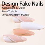 Medium Almond Press On Nails White Gold Line Fall 24PCS