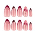 Medium Almond Press On Nails 3D Cherry Red French Tips 24PCS
