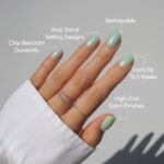 Mint Green Glazed Press On Nails Short Squoval 30 Pcs Kit