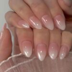 Pink Ombre Acrylic Press On Nails Short Almond Glitter 32PCS