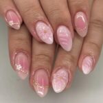 3D Flower Press On Nails Short Almond Pink Ombre 24PCS