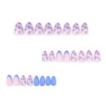 Blue Floral Acrylic Press On Nails Short Almond 24PCS