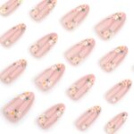 Medium Almond Pink Daisy Press On Nails Spring Floral 24PCS
