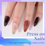XZMeiLun 3D Butterfly Wings Press On Nails Blue Brown Mixed Medium Almond – Gold Line Pearl Designs, Acrylic Reusable Fake Nails with Adhesive Tabs, Salon…