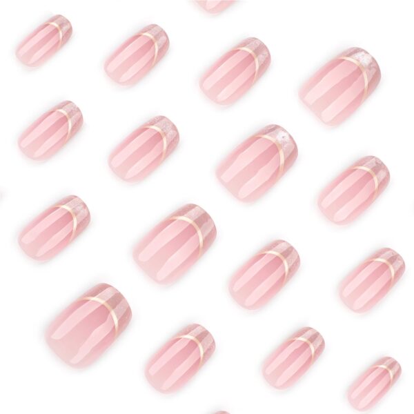 Elegant Pink French Tip Press On Nails Square Glitter 24PCS