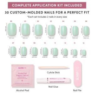 Mint Green Glazed Press On Nails Short Squoval 30 Pcs Kit
