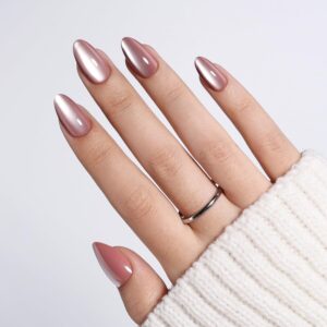 Metallic Mauve Cat Eye Press On Nails Short Almond 32PCS