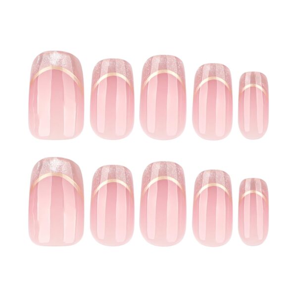 Elegant Pink French Tip Press On Nails Square Glitter 24PCS