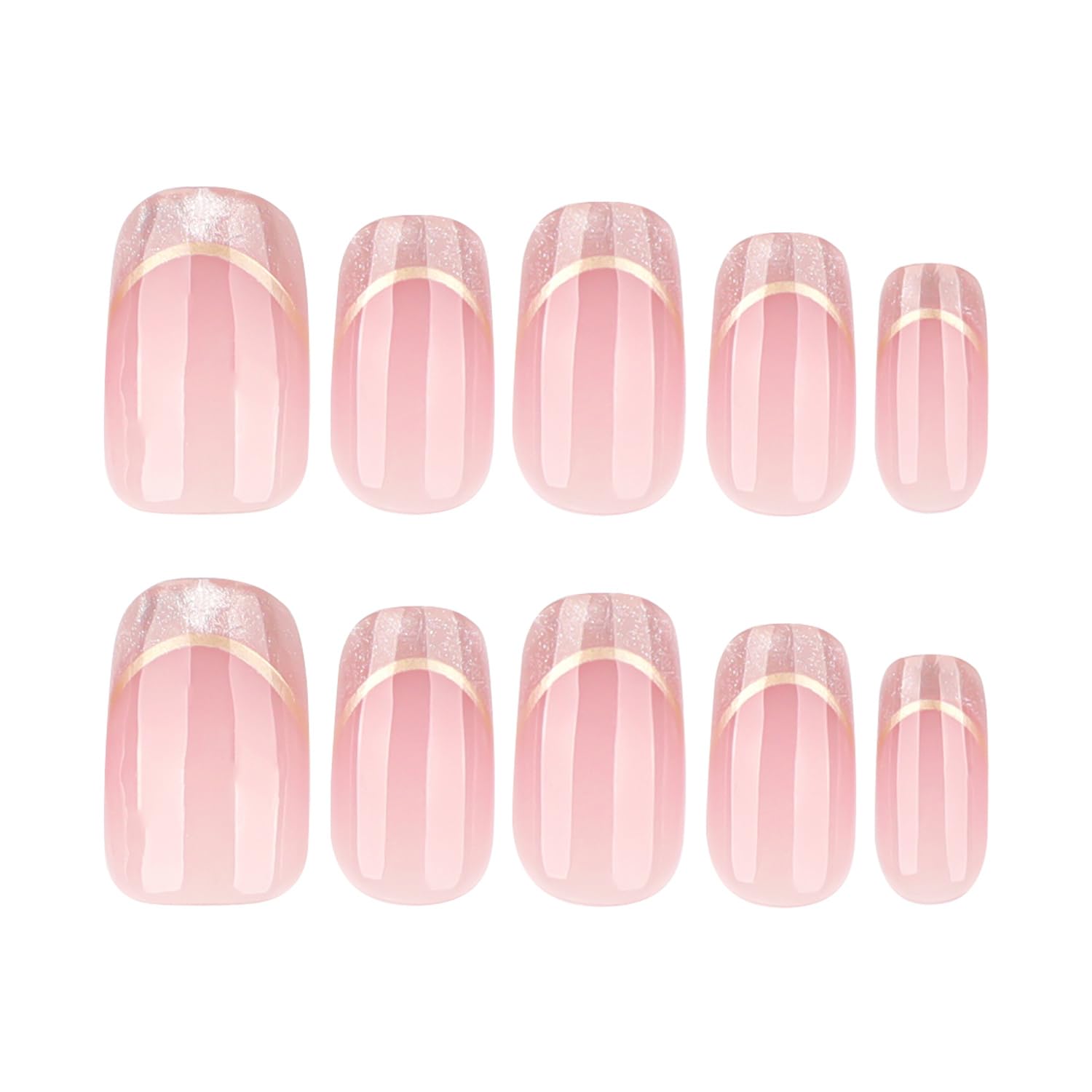 Elegant Pink French Tip Press On Nails Square Glitter 24PCS