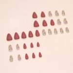 Floral Acrylic Press On Nails Short Almond Full Cover 30PCS