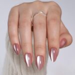 Metallic Mauve Cat Eye Press On Nails Short Almond 32PCS