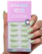 BTArtbox 3D Flower Pastel Green Almond Press On Nails 32PCS