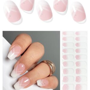 Elegant French Tip Semi Cured Gel Nail Wraps 20PCS