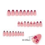 Medium Almond Press On Nails 3D Cherry Red French Tips 24PCS