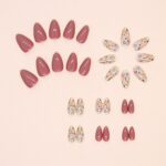 Floral Acrylic Press On Nails Short Almond Full Cover 30PCS