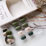 Green Leopard Gold Foil Press On Nails Short Square 24PCS