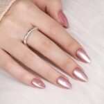 Metallic Mauve Cat Eye Press On Nails Short Almond 32PCS