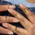 Short Almond Nude Press On Nails Chrome Bling Design 30PCS